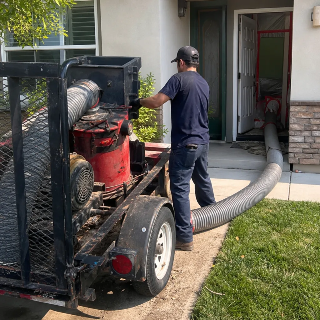 Technician using industrial vacuum for professional air duct cleaning services